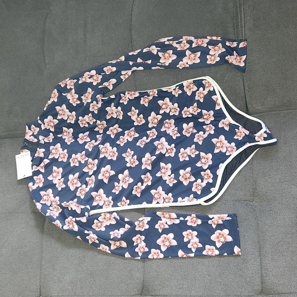New acacia swimwear ehukai isle piped rashguard fullpiece surfsuit XL orchid nwt - Picture 14 of 16
